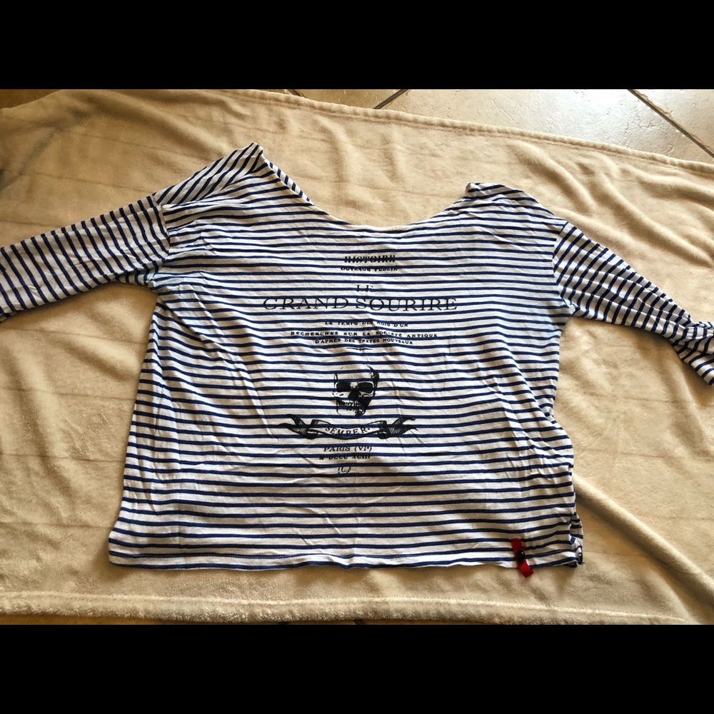 Zara Skull Striped 3/4 Sleeve shirt